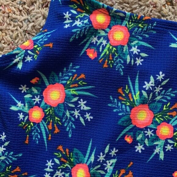 Cat & Jack Girls Bright Neon Floral Asymmetrical Swimsuit Tankini Tank Top - Picture 2 of 5